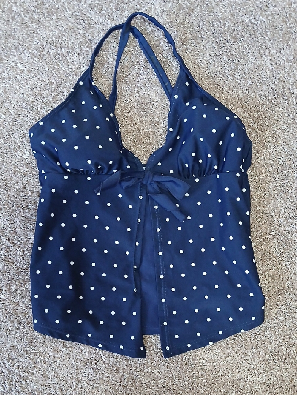 Navy Blue Polka Dot Halter Tank with Bow